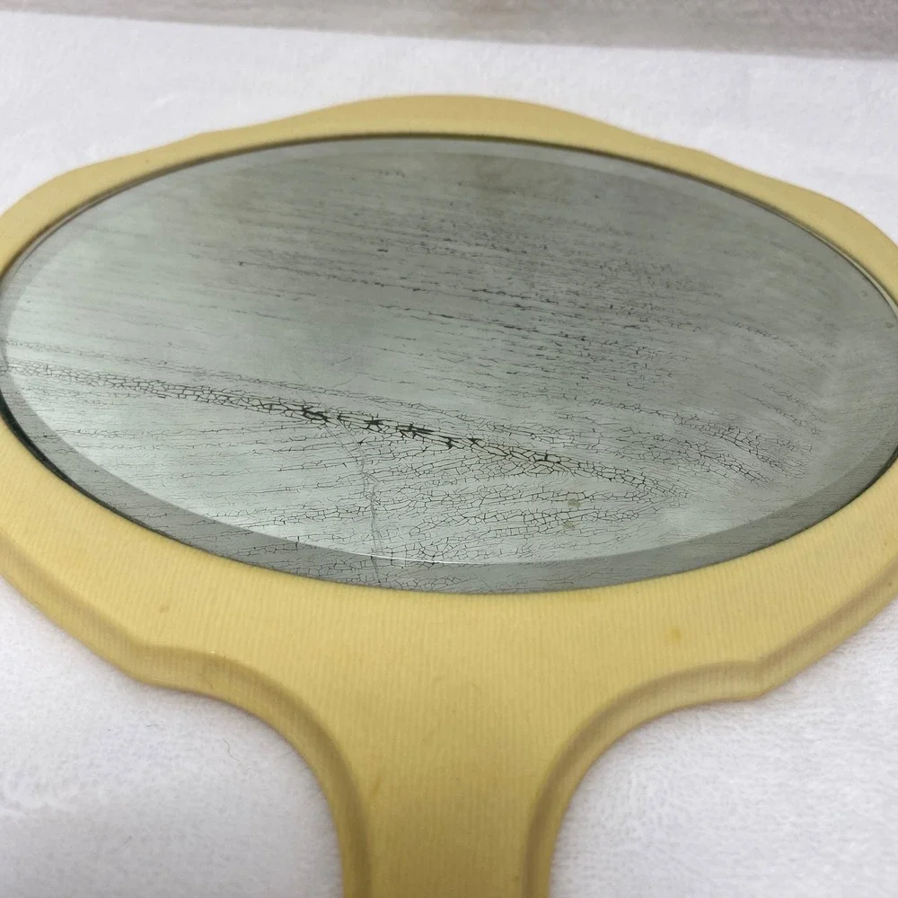 Vintage‎ Yellow Bakelite Handheld Mirror *READ*